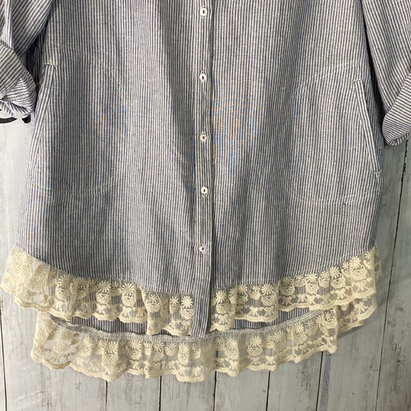 NWOT UMGEE Cotton Blend Seersucker & Lace Tunic Shirt with Pockets 1X - Picture 3 of 8